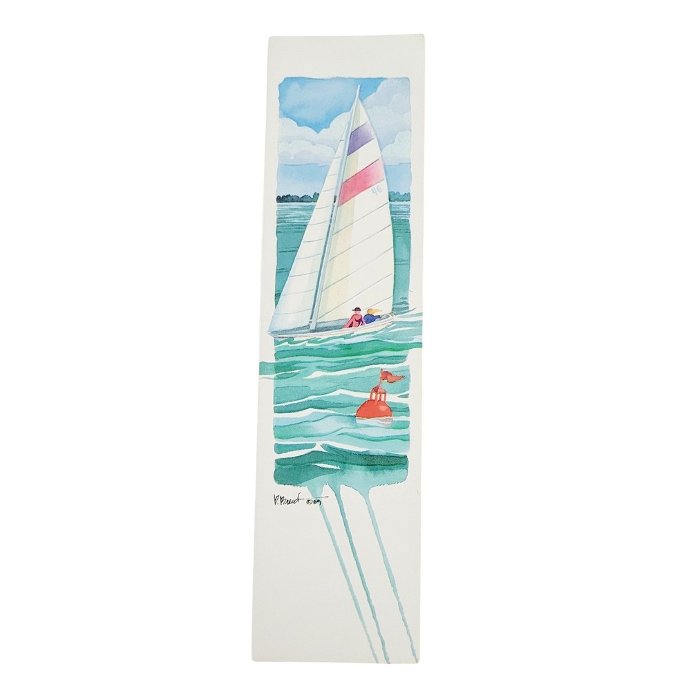 Vintage 80s Sailboat Bookmark- Paul Brent- Nautical Sailing- 1989 Artworks- PB19